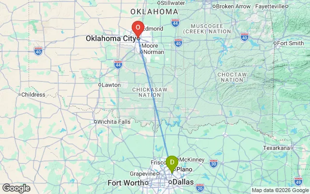 Flight path from Dallas to Oklahoma City