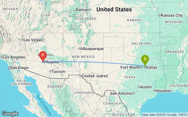 Flight path from Dallas to Phoenix