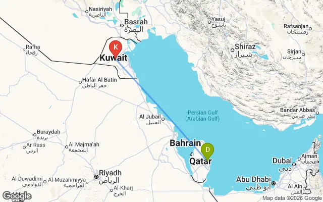 Flight path from Doha to Kuwait