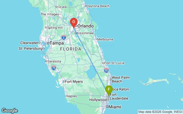 Flight path from Fort Lauderdale to Orlando