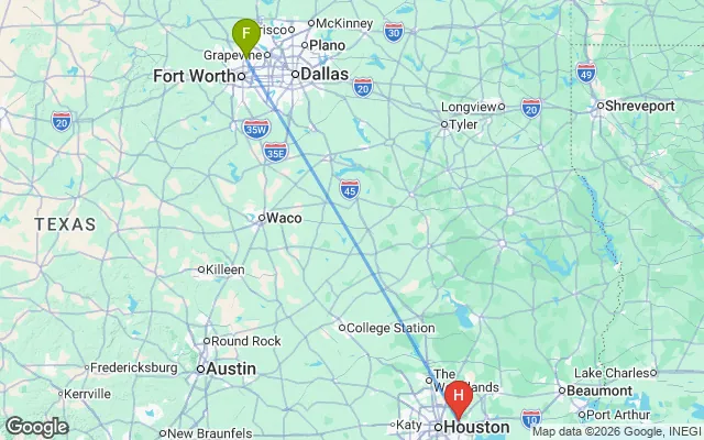 Flight path from Fort Worth to Houston