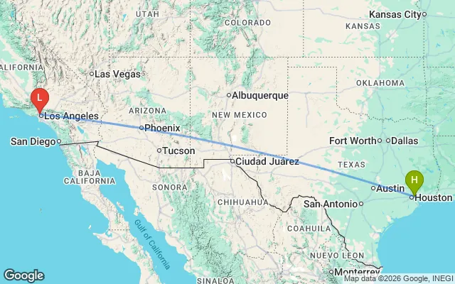 Flight path from Houston to Los Angeles