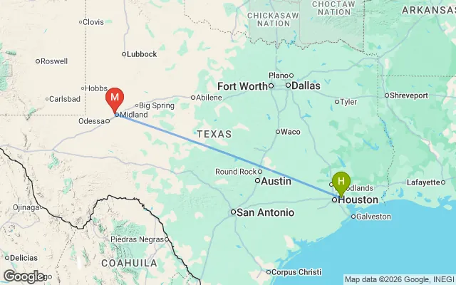 Flight path from Houston to Midland