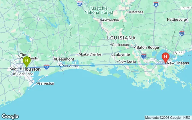 Flight path from Houston to New Orleans