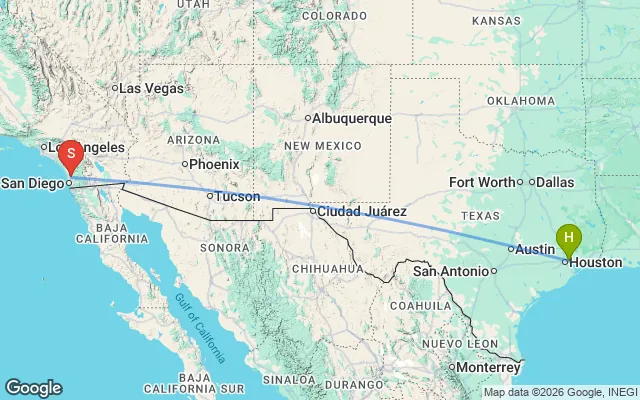 Flight path from Houston to San Diego