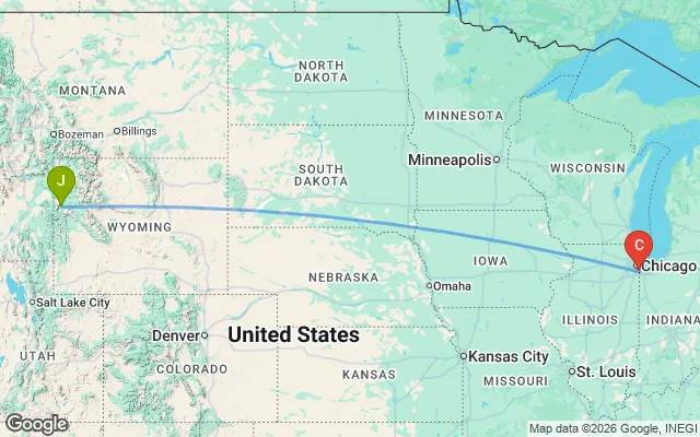 Flight path from Jackson Hole to Chicago