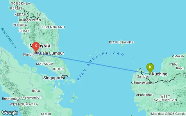 Flight path from Kuching to Kuala Lumpur