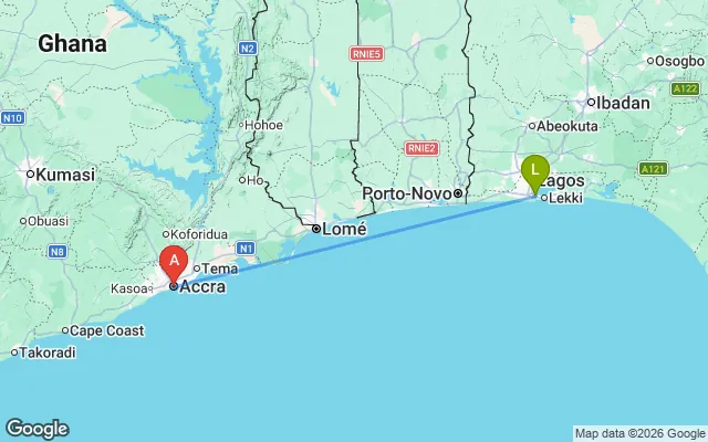 Flight path from Lagos to Accra