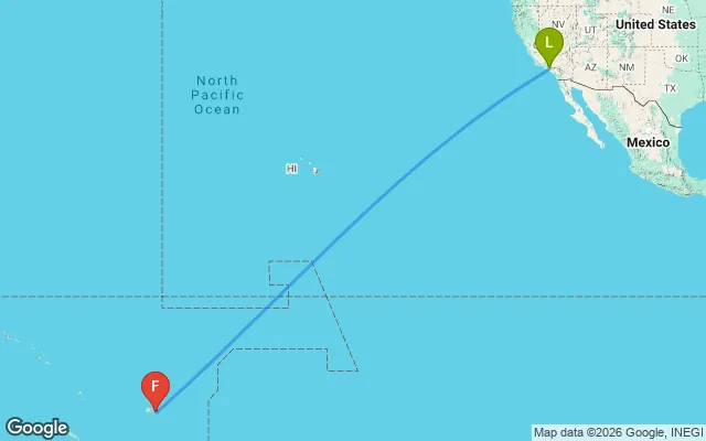 Flight path from Los Angeles to Fiji