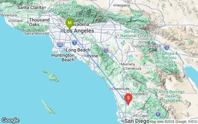 Flight path from Monterey to San Diego