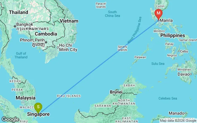 Flight path from Singapore to Manila