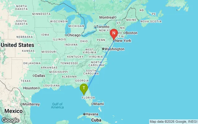 Flight path from Tampa to New York