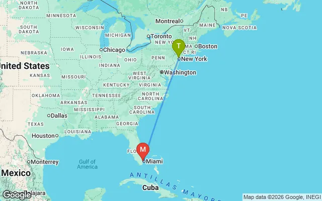 Flight path from Teterboro to Miami