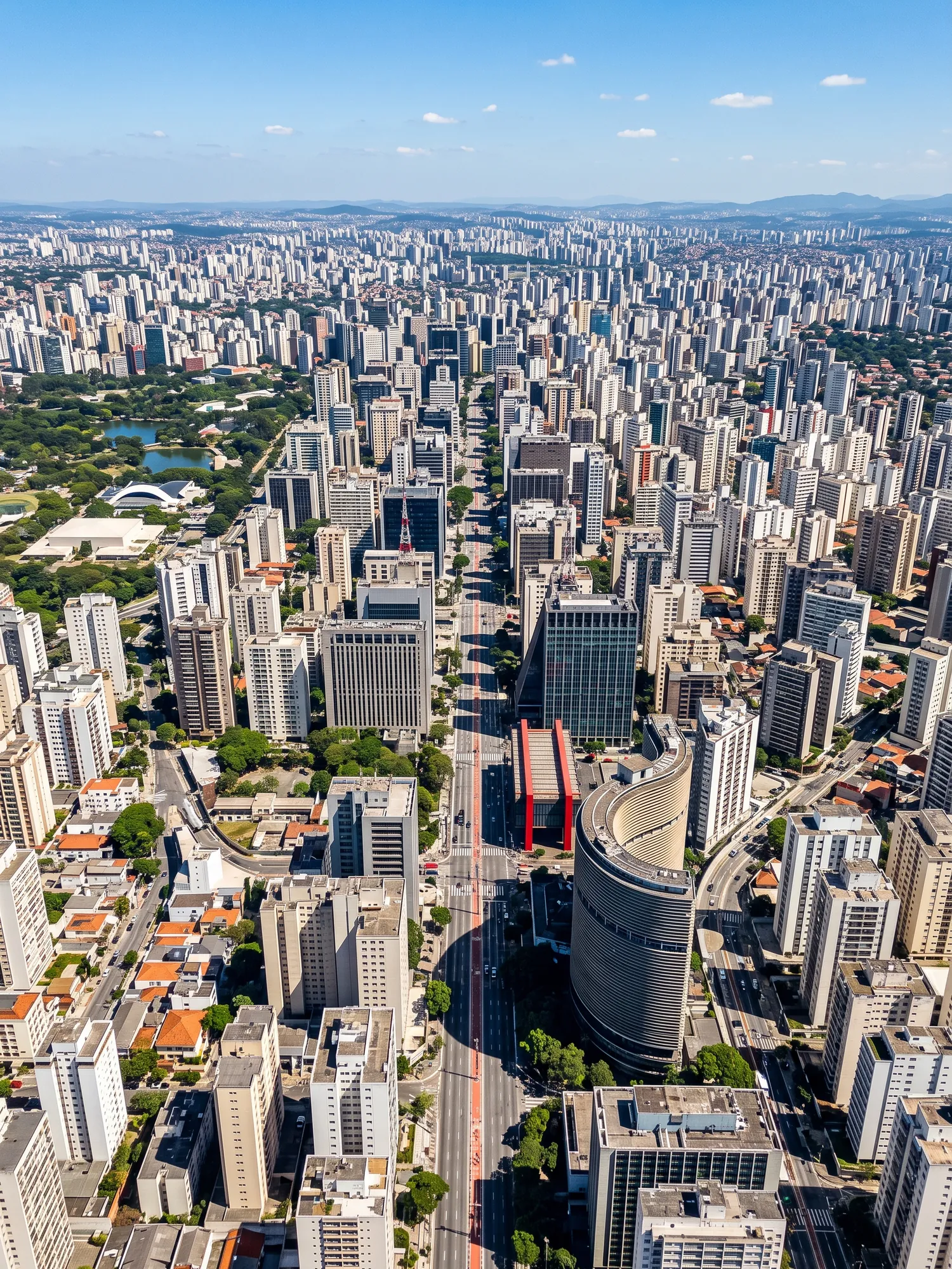 Panoramic aerial view of São Paulo skyline in bright daylight