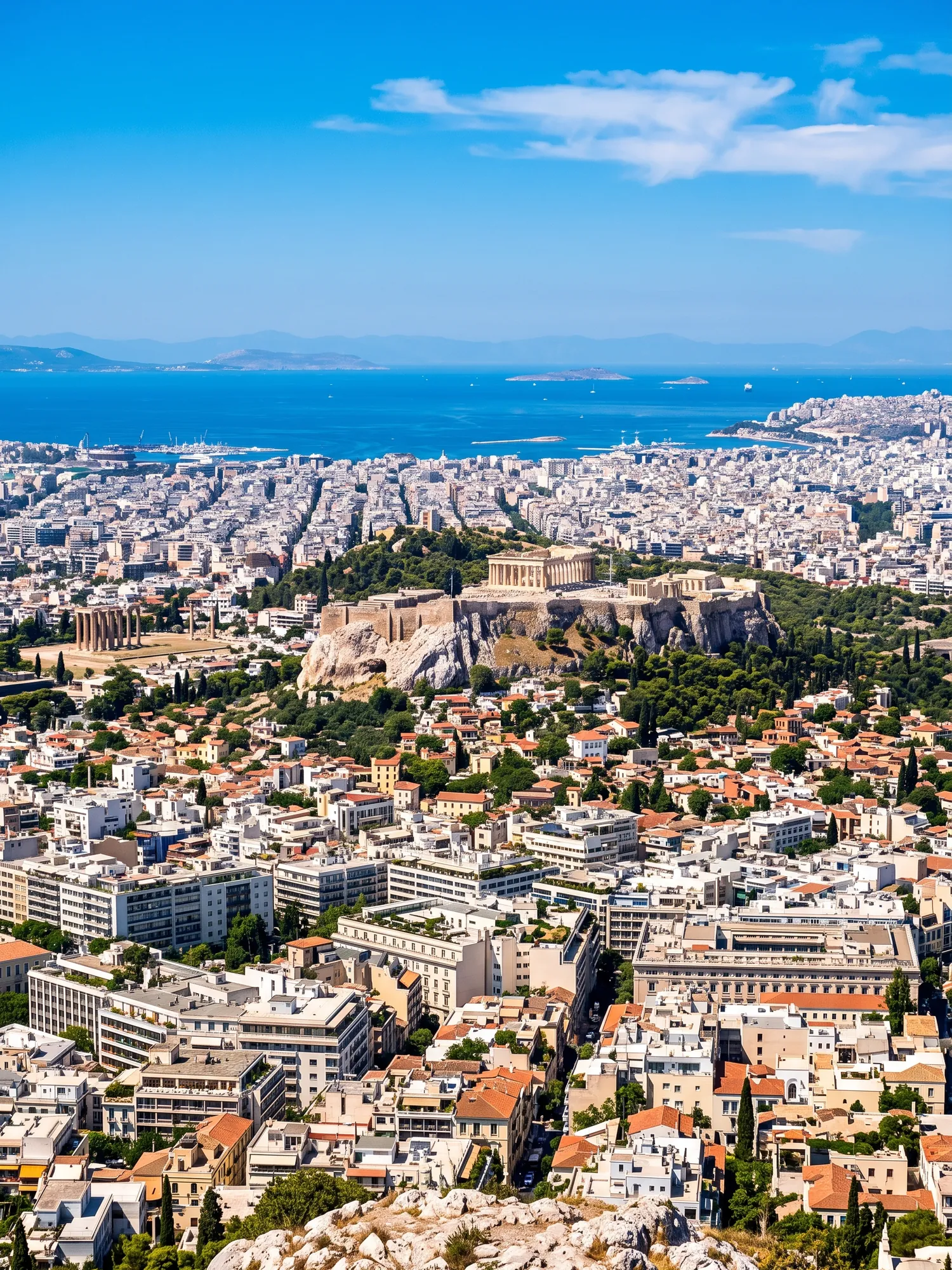 Image of Panoramic Cityscape View Of Athens In Bright Daylight