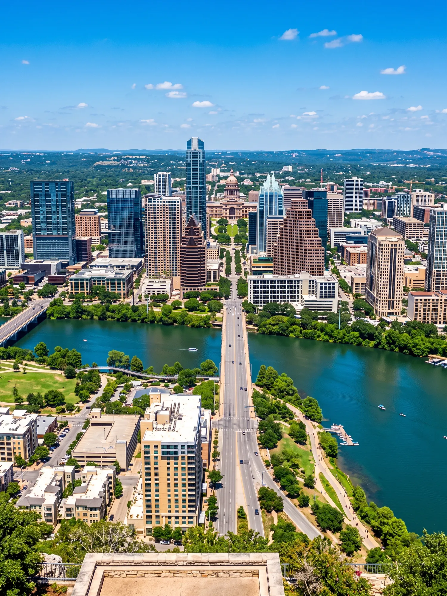 Image of Panoramic Cityscape View Of Austin In Bright Daylight