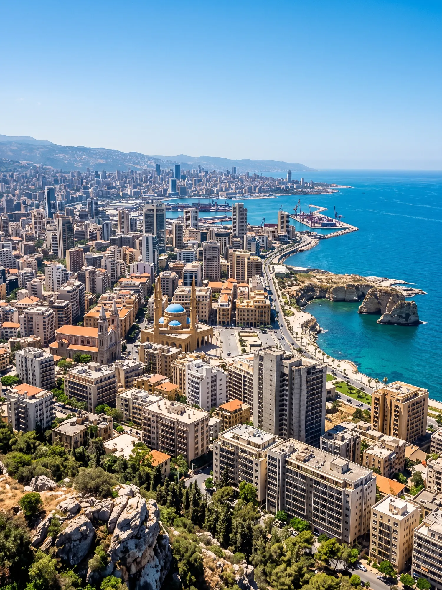 Image of Panoramic Cityscape View Of Beirut In Bright Daylight