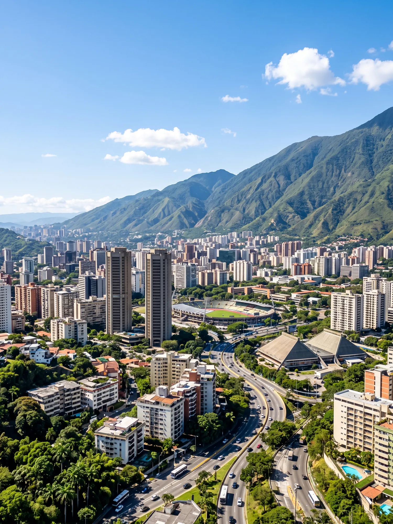 Panoramic cityscape view of Caracas in bright daylight
