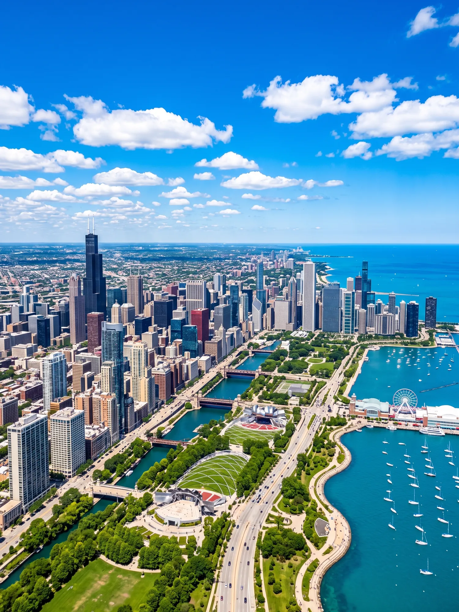 Image of Panoramic Cityscape View Of Chicago In Bright Daylight 1