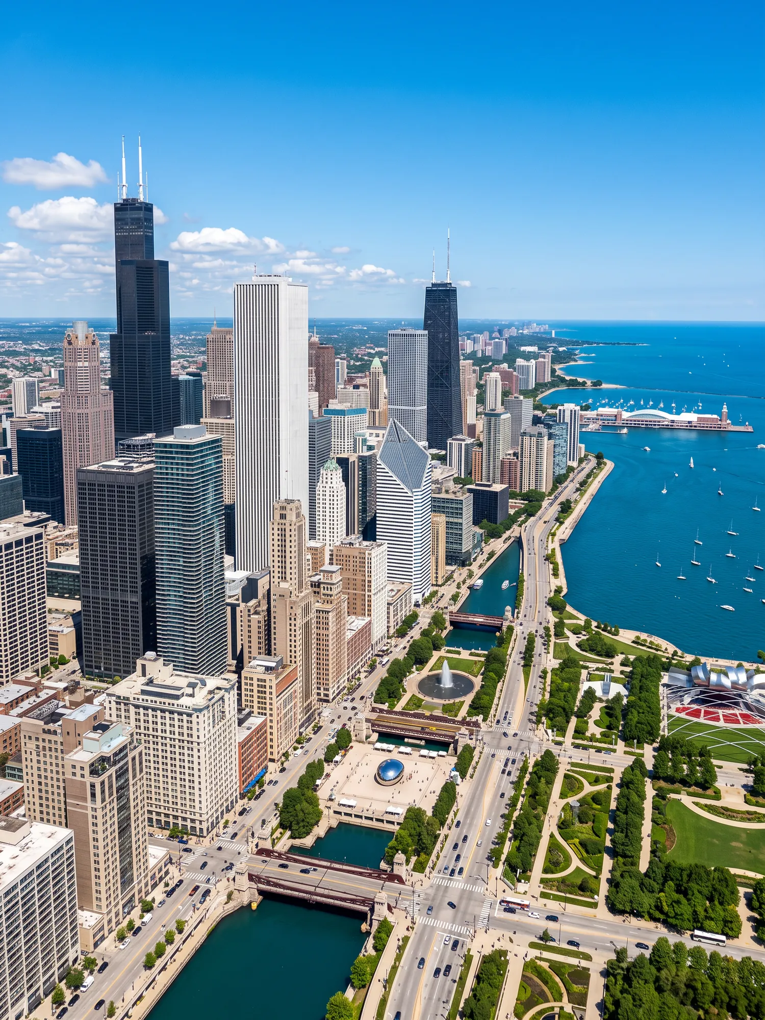 Image of Panoramic Cityscape View Of Chicago In Bright Daylight