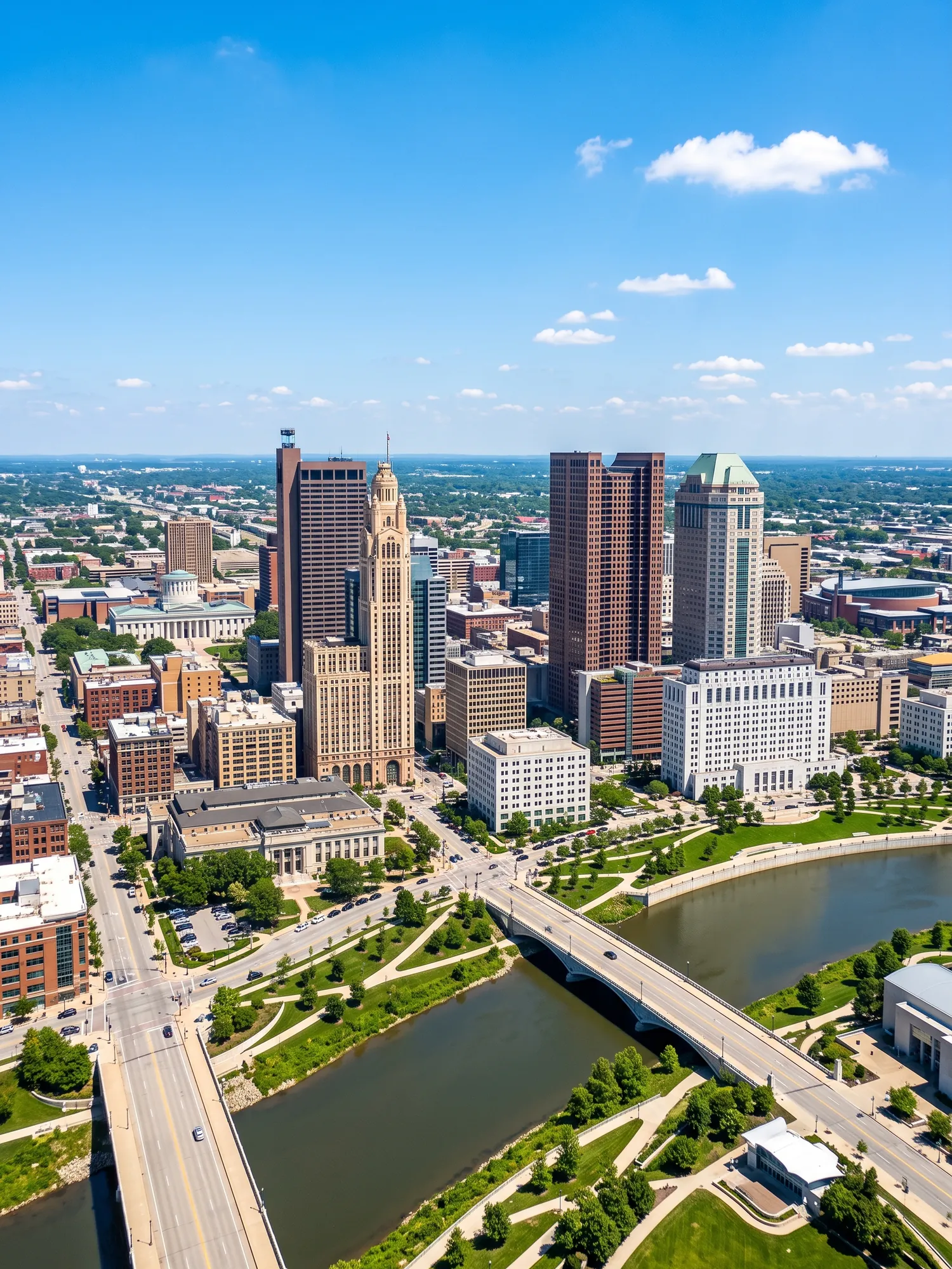 Image of Panoramic Cityscape View Of Columbus In Bright Daylight