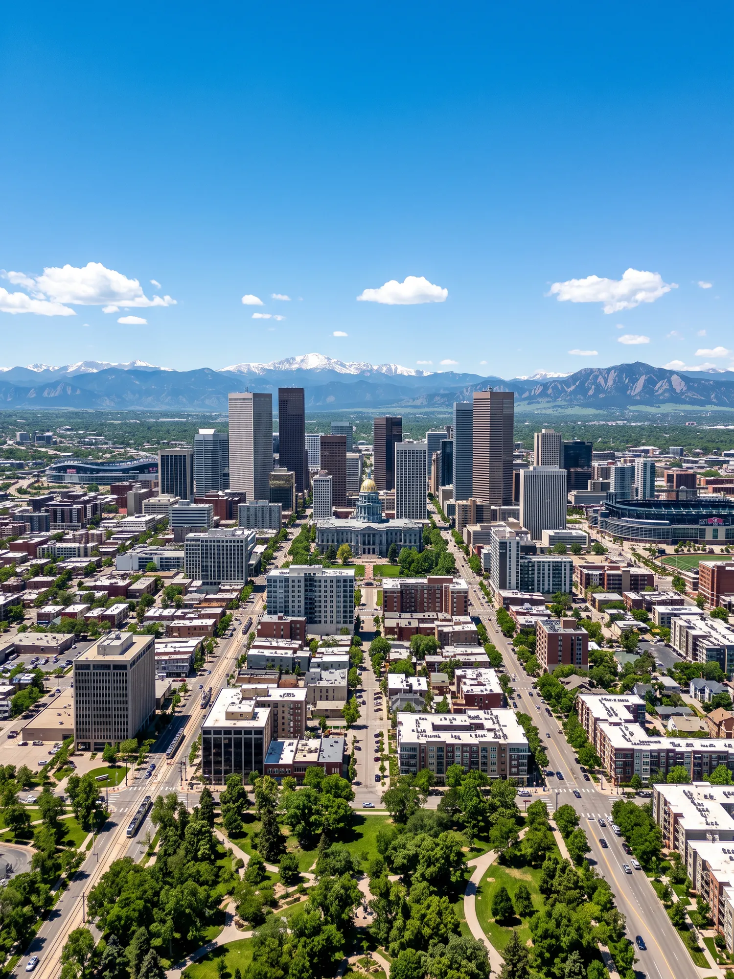 Image of Panoramic Cityscape View Of Denver In Bright Daylight