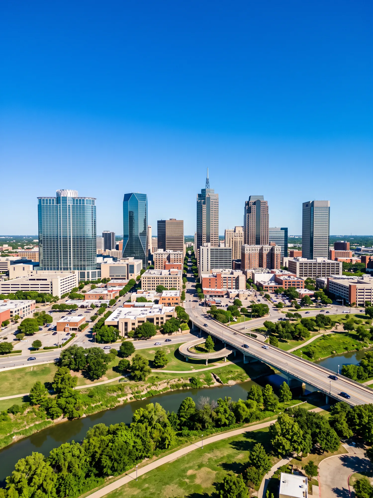 Image of Panoramic Cityscape View Of Fort Worth In Bright Daylight