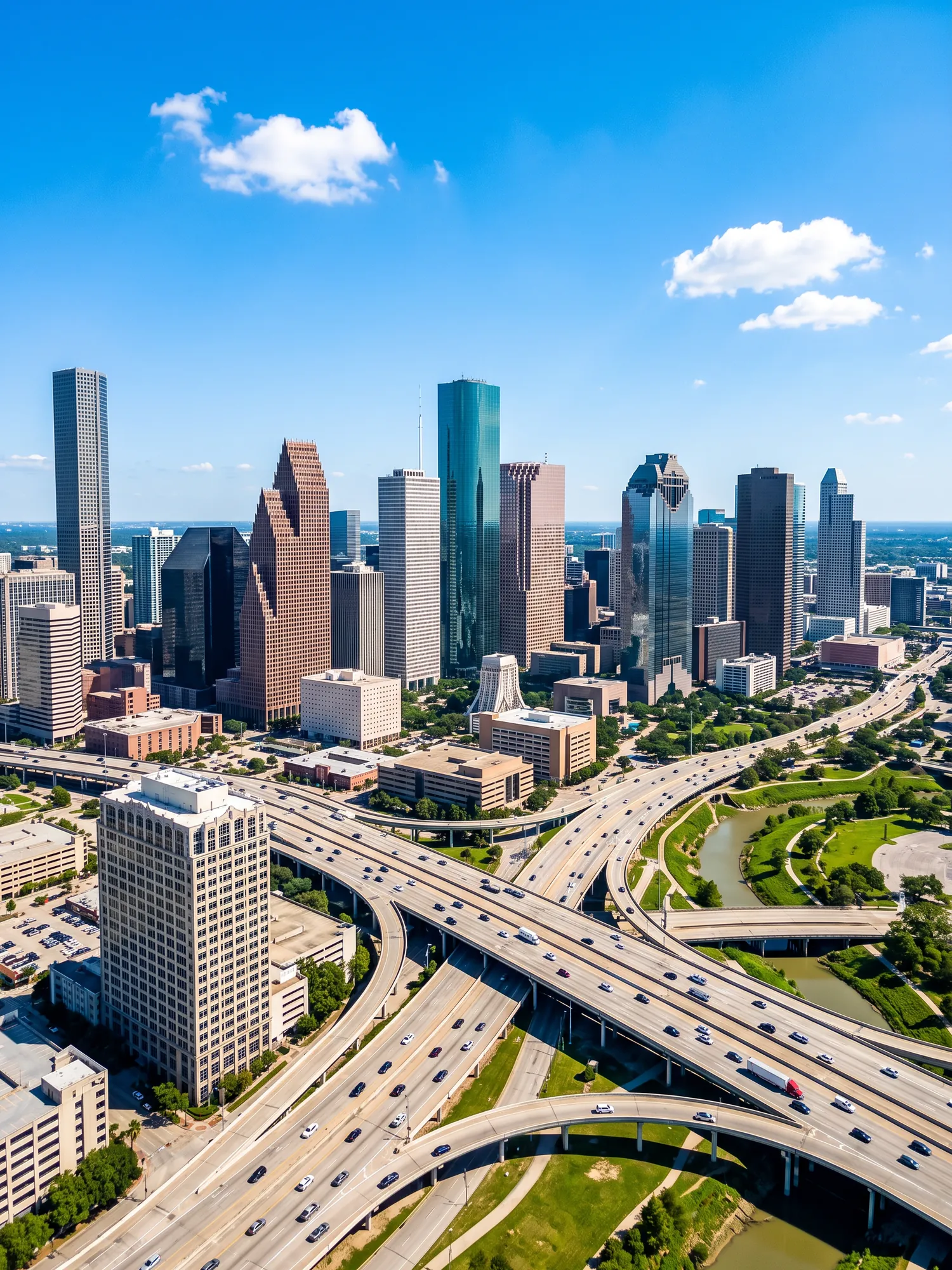 Image of Panoramic Cityscape View Of Houston In Bright Daylight
