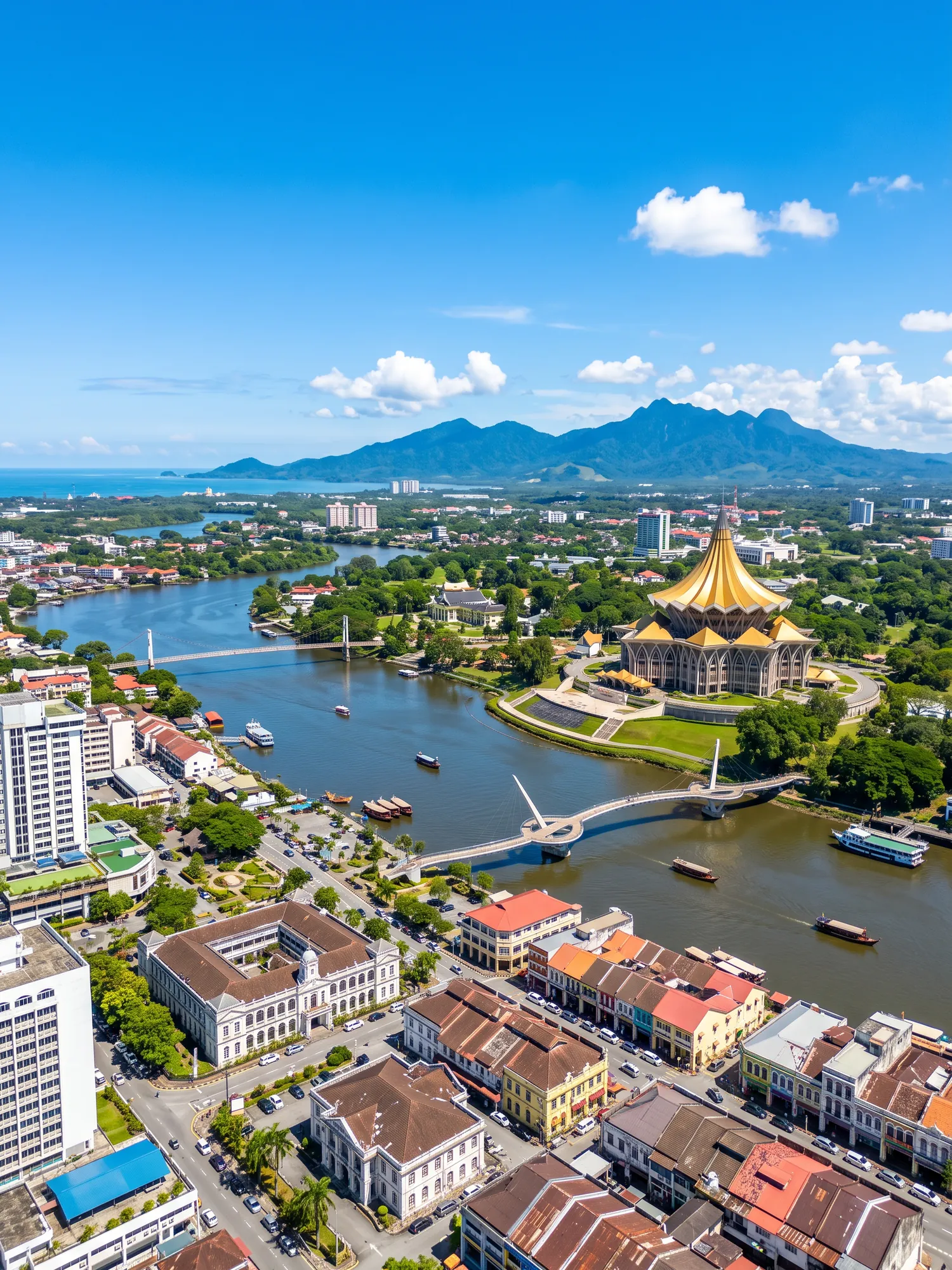 Image of Panoramic Cityscape View Of Kuching In Bright Daylight