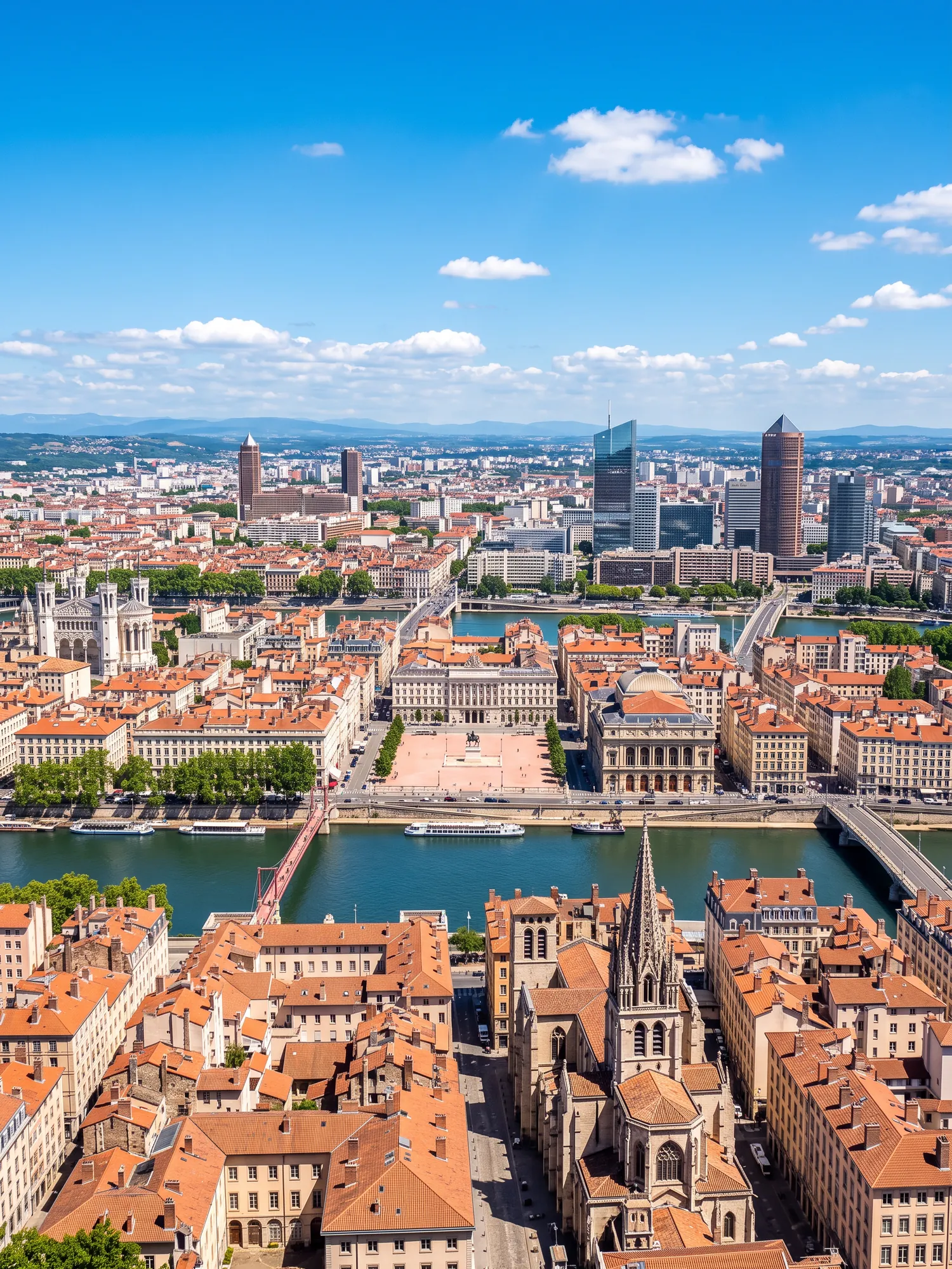 Image of Panoramic Cityscape View Of Lyon In Bright Daylight