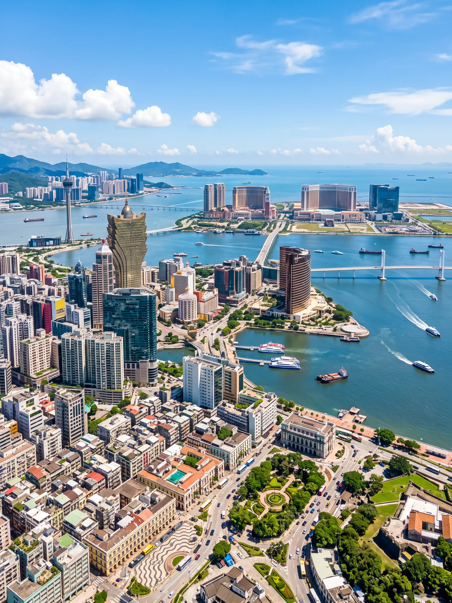 Image of Panoramic Cityscape View Of Macao In Bright Daylight