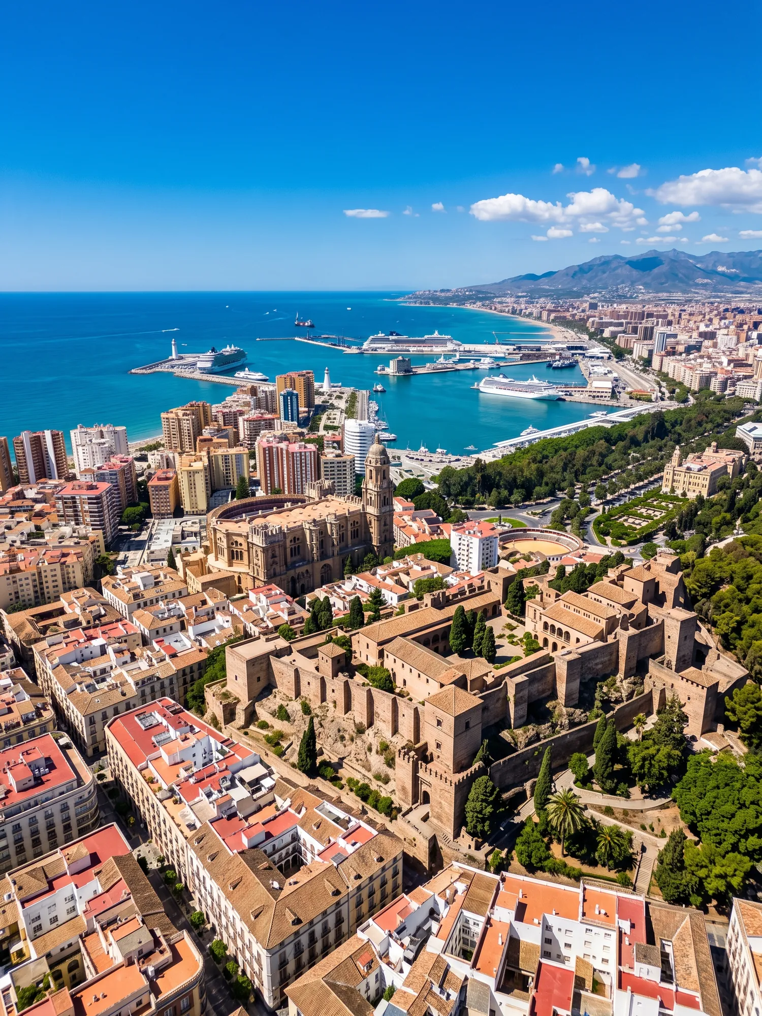 Image of Panoramic Cityscape View Of Malaga In Bright Daylight