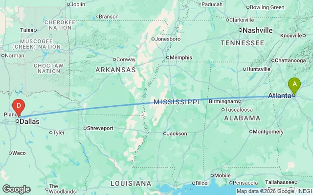 Flight path from Atlanta to Dallas