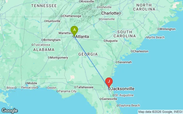 Flight path from Atlanta to Jacksonville