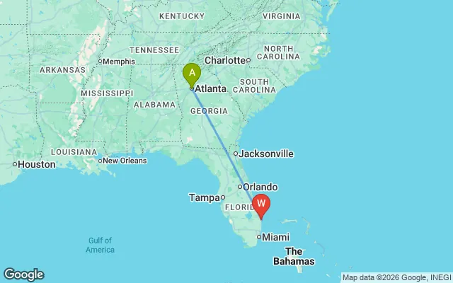 Flight path from Atlanta to West Palm Beach