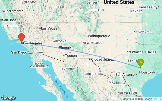 Flight path from Austin to Los Angeles