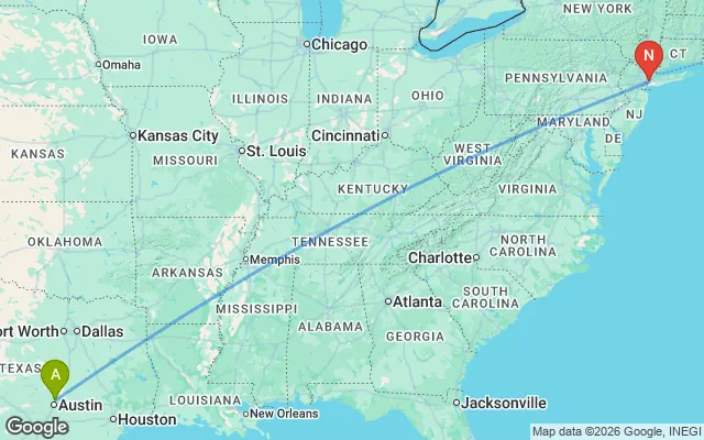 Flight path from Austin to New York