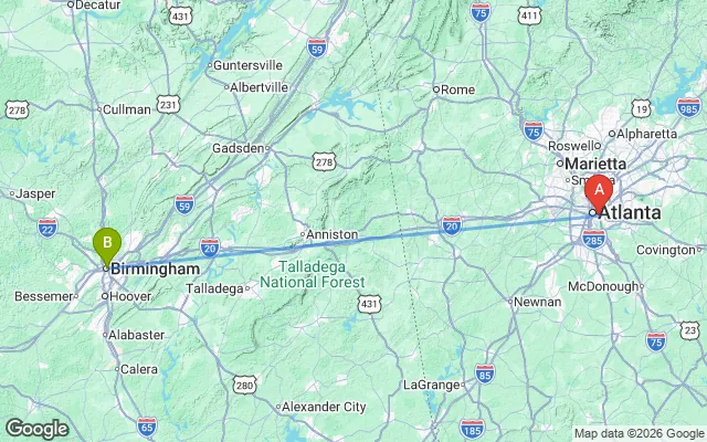 Flight path from Birmingham to Atlanta