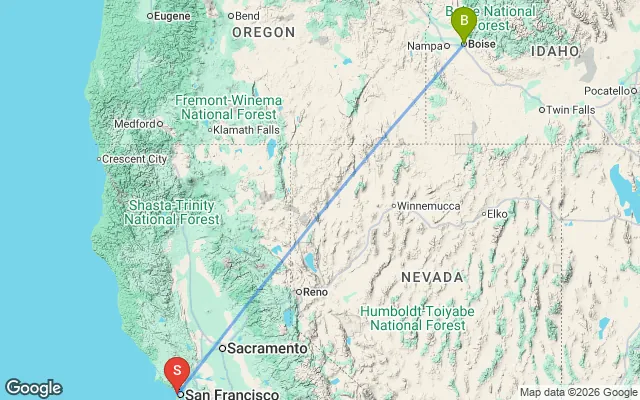 Flight path from Boise to San Francisco
