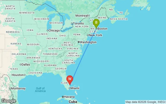 Flight path from Boston to West Palm Beach