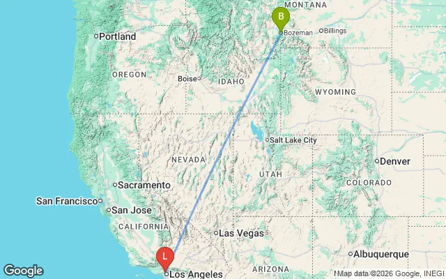 Flight path from Bozeman to Los Angeles