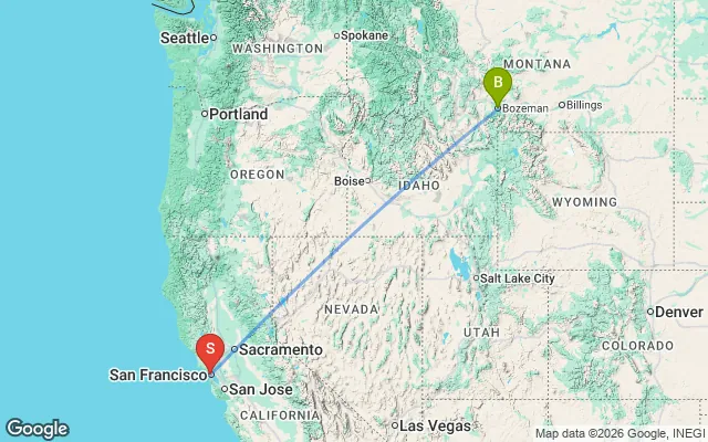 Flight path from Bozeman to San Francisco