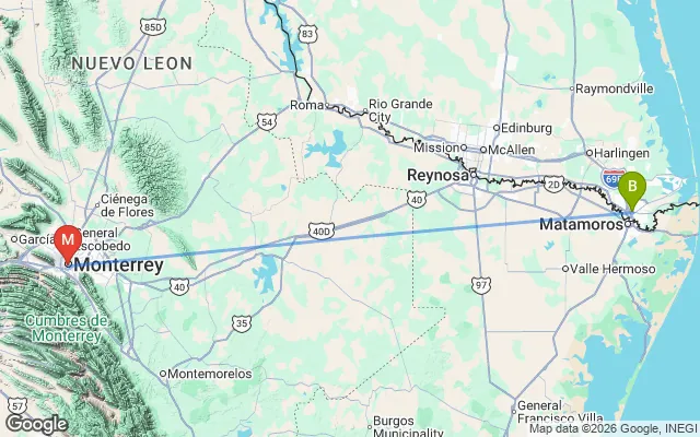 Flight path from Brownsville to Monterrey