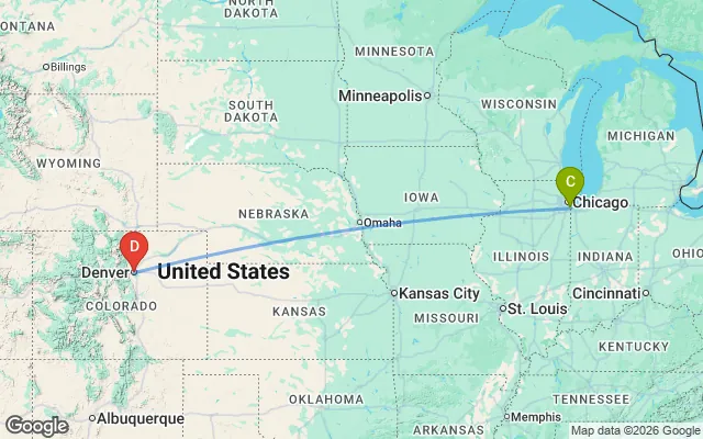 Flight path from Chicago to Denver