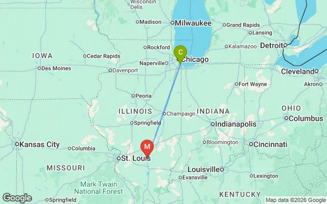 Flight path from Chicago to Marion