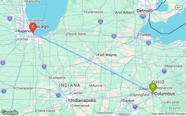 Flight path from Columbus to Chicago