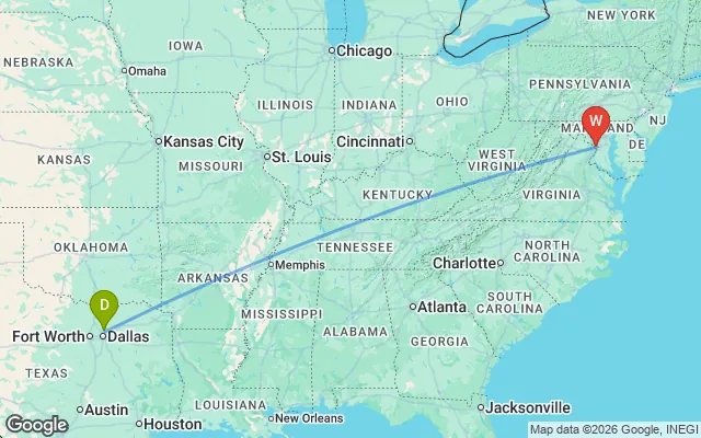 Flight path from Dallas to Washington