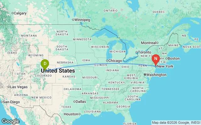 Flight path from Denver to New York