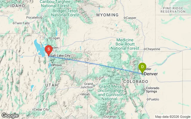 Flight path from Denver to Salt Lake City