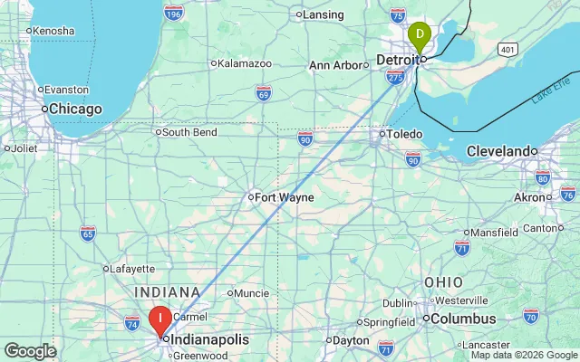 Flight path from Detroit to Indianapolis